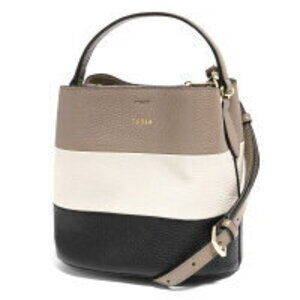 FURLA Danae Shoulder Bag Bucket Crossbody Black Multi White Beige